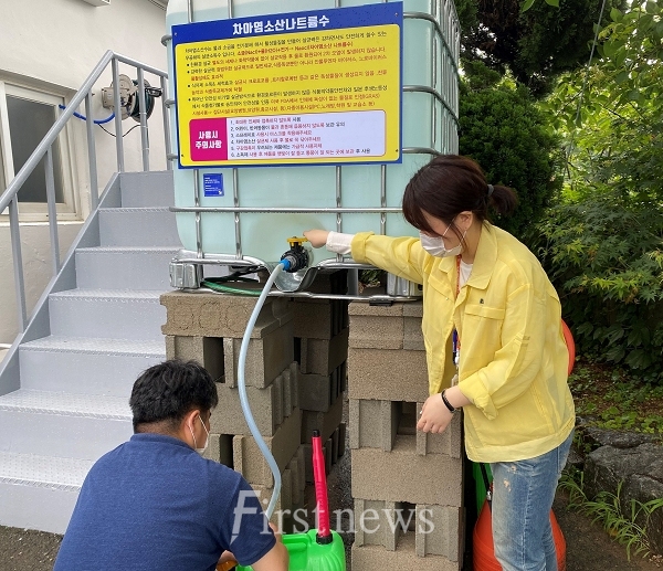 몽탄면 살균소독수 배부