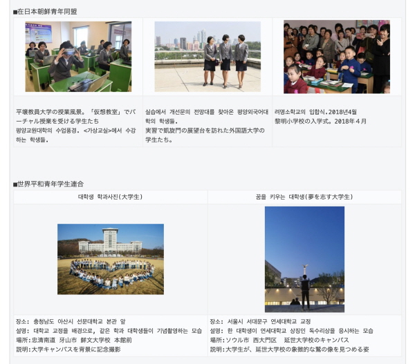 웹 사진전에 전시된 남북의 대학생 모습(사진제공 세계평화청년학생연합, 재일본조선청년동맹)