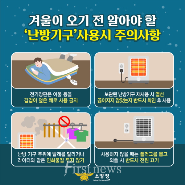 겨울철 3대 전기 난방용품 화재 주의 당부