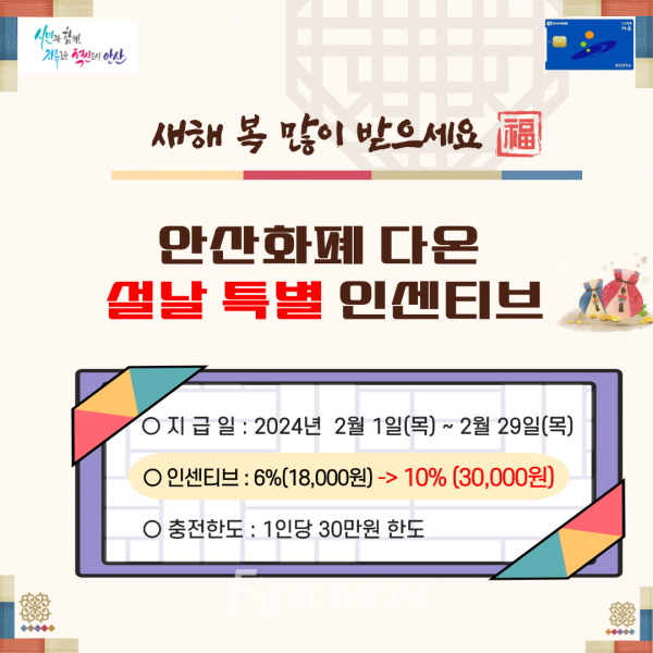 30만 원 충전하면 3만 원 더… 안산화폐 다온‘설 명절 인센티브’