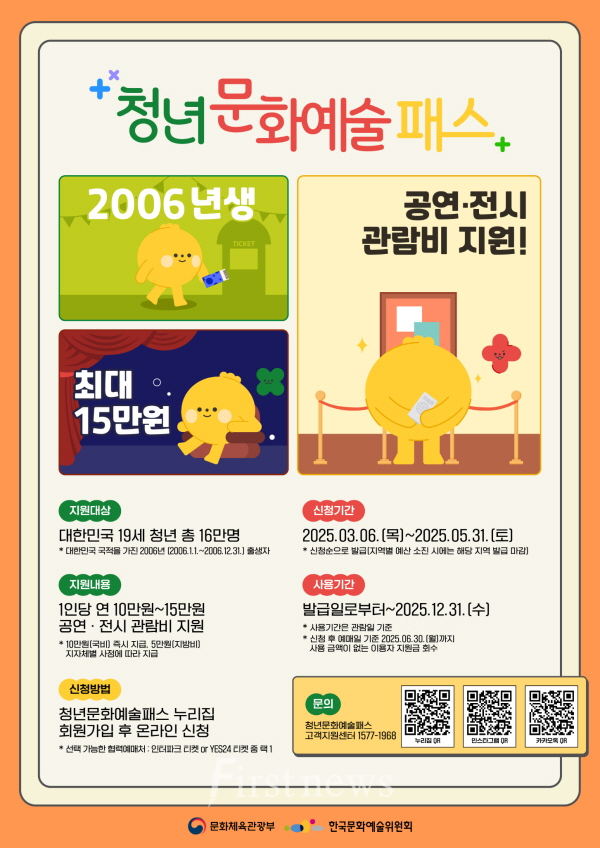 진도군, 2006년생 청년에게 15만 원의 청년문화예술패스 지원 포스터