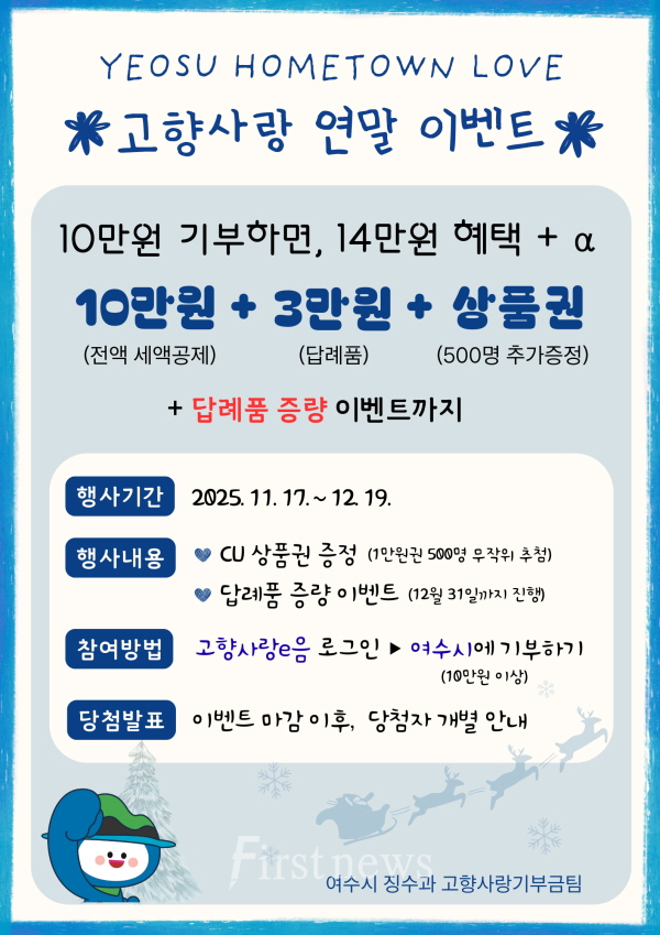 여수시, 고향사랑기부제 연말 이벤트 진행 포스터